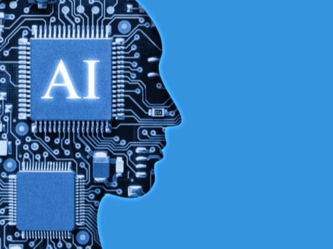 AI chip inside a person with a blue background